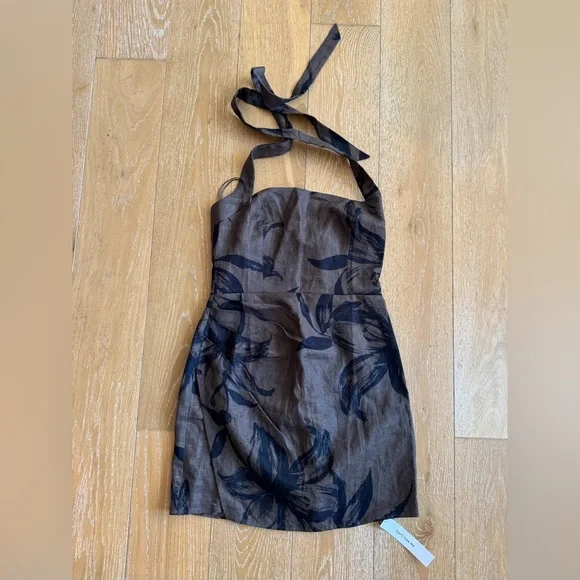 NWT Reformation Junia Linen Halter Neck Dress - Size 8 - brown and black mini - threedaughtersproperties.com NWT Reformation Junia Linen Halter Neck Dress - Size 8 - brown and black mini - threedaughtersproperties.com